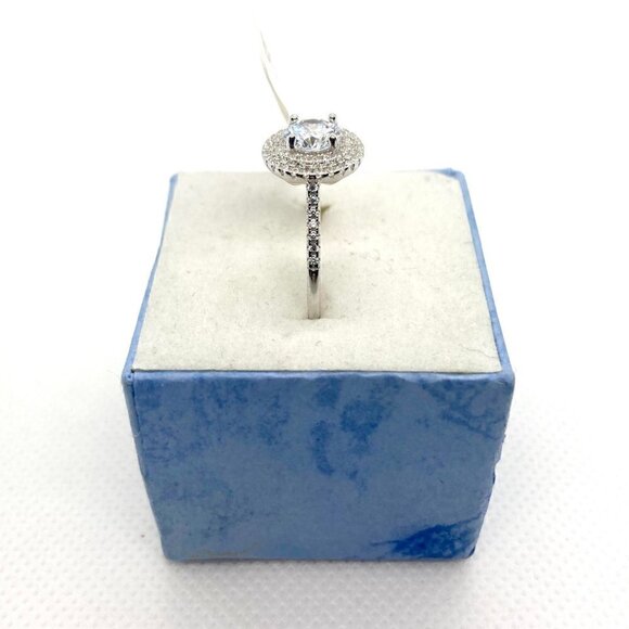 𝅺SIZE 9 925 Round Cut CZ Halo Ring - Picture 3 of 12